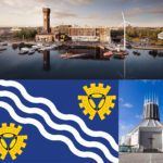 Collage Liverpool Flag, Liverpool Cathedral and river