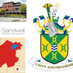Sandwell Crest and map, log and council building